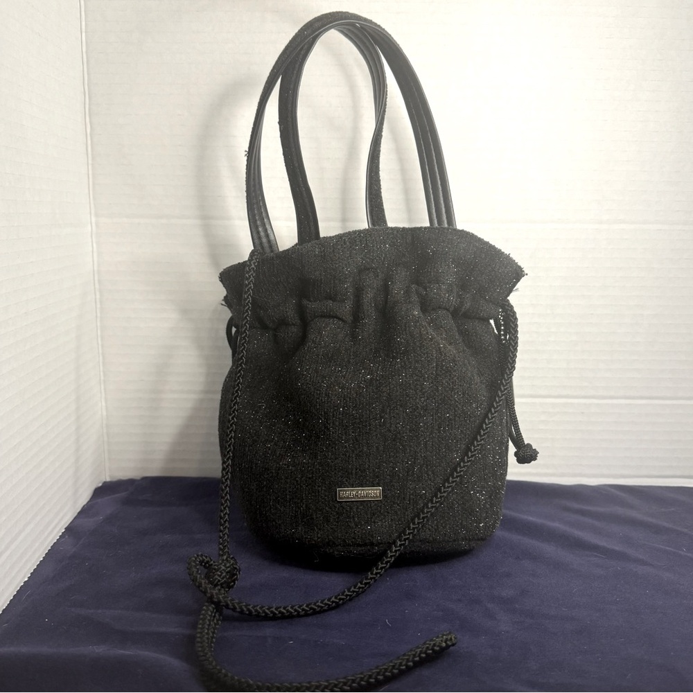 Harley Davidson Black Sparkly Drawstring Bag Bucket Style